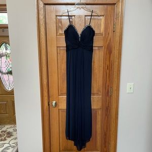 Navy formal gown with embellishments, size 8